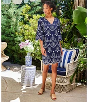 Karen Kane V-Neck 3/4 Sleeve Eyelet Embroidered Dress