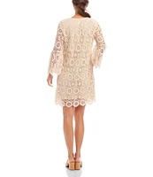 Karen Kane V-Neck Ruffle Sleeve A-Line Crochet Dress