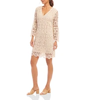Karen Kane V-Neck Ruffle Sleeve A-Line Crochet Dress