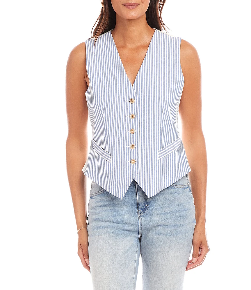 Karen Kane V-Neck Sleeveless Striped Print Soft Cotton Vest