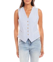 Karen Kane V-Neck Sleeveless Striped Print Soft Cotton Vest