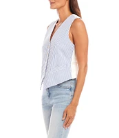 Karen Kane V-Neck Sleeveless Striped Print Soft Cotton Vest