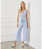Karen Kane V-Neck Sleeveless Striped Print Soft Cotton Vest