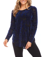 Karen Kane Velvet Burnout Boat Neck Long Sleeve Top