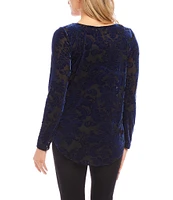 Karen Kane Velvet Burnout Boat Neck Long Sleeve Top