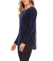 Karen Kane Velvet Burnout Boat Neck Long Sleeve Top