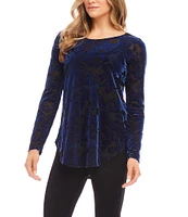 Karen Kane Velvet Burnout Boat Neck Long Sleeve Top