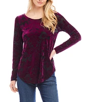 Karen Kane Velvet Burnout Boat Neck Long Sleeve Top