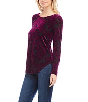 Karen Kane Velvet Burnout Boat Neck Long Sleeve Top