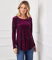 Karen Kane Velvet Burnout Boat Neck Long Sleeve Top