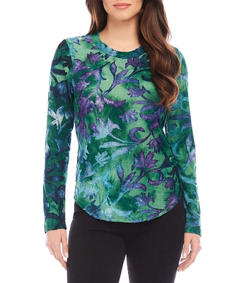 Karen Kane Watercolor Burnout Crew Neckline Long Sleeve Top