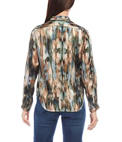 Karen Kane Woven Collar Long Sleeve Blouse