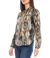 Karen Kane Woven Collar Long Sleeve Blouse