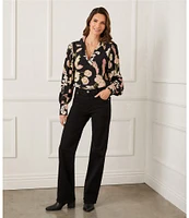 Karen Kane Woven Floral V-Neck Long Sleeve Blouson