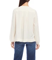 Karen Kane Woven Pleated Split Neck Long Sleeve Blouse