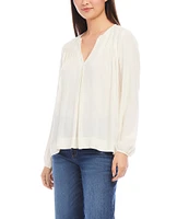 Karen Kane Woven Pleated Split Neck Long Sleeve Blouse