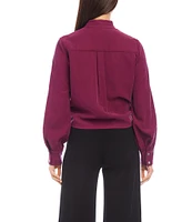 Karen Kane Woven Tie Collared Long Sleeve Top