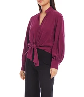 Karen Kane Woven Tie Collared Long Sleeve Top