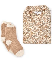 Karen Neuburger Animal Print Fleece Notch Collar Long Sleeve 3-Piece Pajama Set