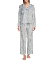 Karen Neuburger Damask Print Fleece Notch Collar Long Sleeve 3-Piece Pajama Set