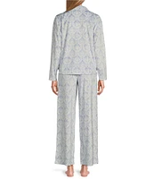 Karen Neuburger Damask Print Fleece Notch Collar Long Sleeve 3-Piece Pajama Set