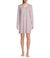 Karen Neuburger Long Sleeve Henley Floral Trellis Interlock Knit Nightshirt