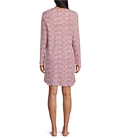 Karen Neuburger Long Sleeve V-Neck Ditsy Floral Knit Nightshirt