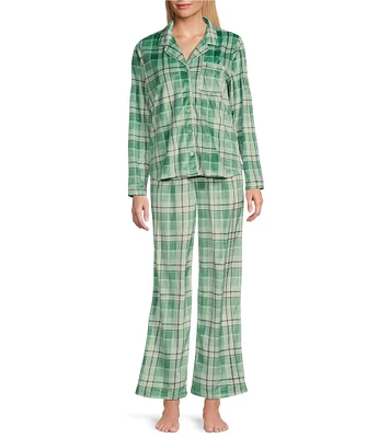 Karen Neuburger Plaid Print Fleece Notch Collar Long Sleeve 3-Piece Pajama Set