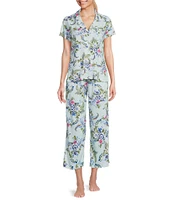 Karen Neuburger Short Sleeve Notch Collar Interlock Knit Floral Paisley Print Pajama Set