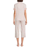 Karen Neuburger Short Sleeve Notch Collar Interlock Knit Floral Print Cropped Pajama Set