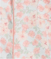 Karen Neuburger Short Sleeve Notch Collar Interlock Knit Floral Print Cropped Pajama Set