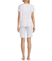 Karen Neuburger Short Sleeve Sweetheart Neck Interlock Knit Butterfly Print Bermuda Short Pajama Set