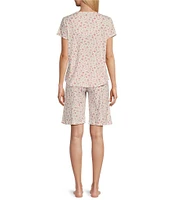 Karen Neuburger Short Sleeve Sweetheart Neck Interlock Knit Ditsy Floral Print Bermuda Short Pajama Set