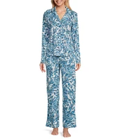 Karen Neuburger Watercolor Paisley Long Sleeve Notch Collar Interlock Knit Girlfriend Pajama Set