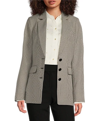 KARL LAGERFELD PARIS Plaid Notch Lapel Long Sleeve Flap Pocket Jacket