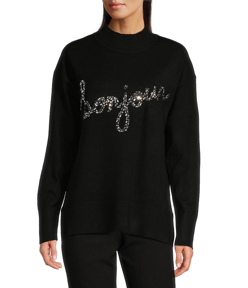 KARL LAGERFELD PARIS #double;Bonjour#double; Mock Neck Long Sleeve Sweater