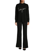 KARL LAGERFELD PARIS #double;Bonjour#double; Mock Neck Long Sleeve Sweater