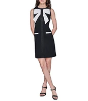 KARL LAGERFELD PARIS Bow Front Scuba Crepe Sheath Dress