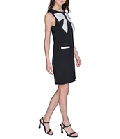 KARL LAGERFELD PARIS Bow Front Scuba Crepe Sheath Dress