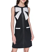 KARL LAGERFELD PARIS Bow Front Scuba Crepe Sheath Dress