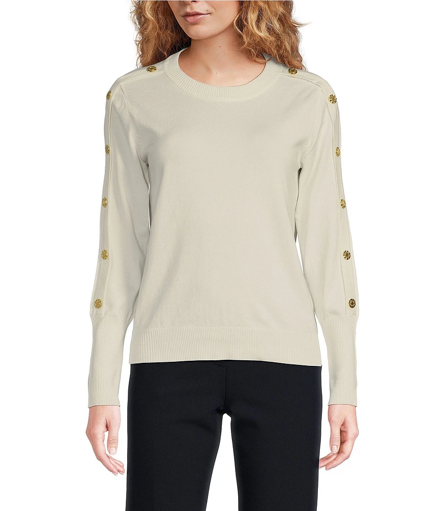 KARL LAGERFELD PARIS Button Shoulder Crew Neck Long Sleeve Sweater