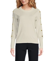 KARL LAGERFELD PARIS Button Shoulder Crew Neck Long Sleeve Sweater