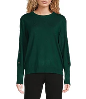 KARL LAGERFELD PARIS Button Shoulder Crew Neck Long Sleeve Sweater