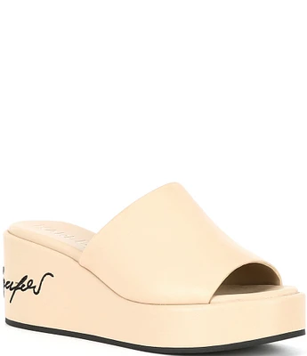 KARL LAGERFELD PARIS Calvina Leather Chunky Platform Wedge Sandals