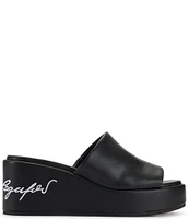 KARL LAGERFELD PARIS Calvina Leather Chunky Platform Wedge Sandals