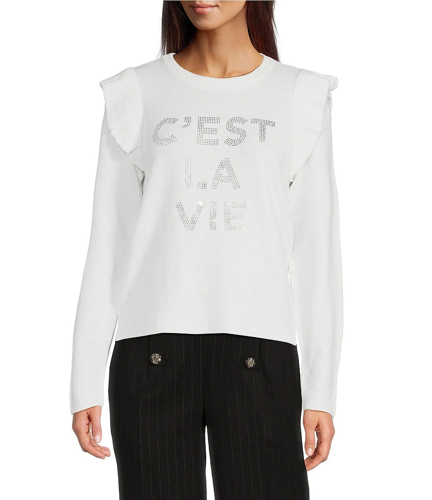 KARL LAGERFELD PARIS C'est La Vie Crew Neck Long Sleeve Sweater