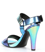 KARL LAGERFELD PARIS Cieone Embossed Ankle Strap Buckle Detail Dress Sandals