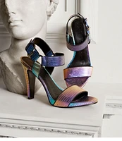 KARL LAGERFELD PARIS Cieone Embossed Ankle Strap Buckle Detail Dress Sandals