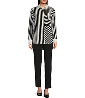 KARL LAGERFELD PARIS Collared Button Down Stripe Long Sleeve Top