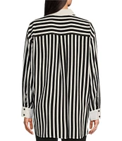 KARL LAGERFELD PARIS Collared Button Down Stripe Long Sleeve Top